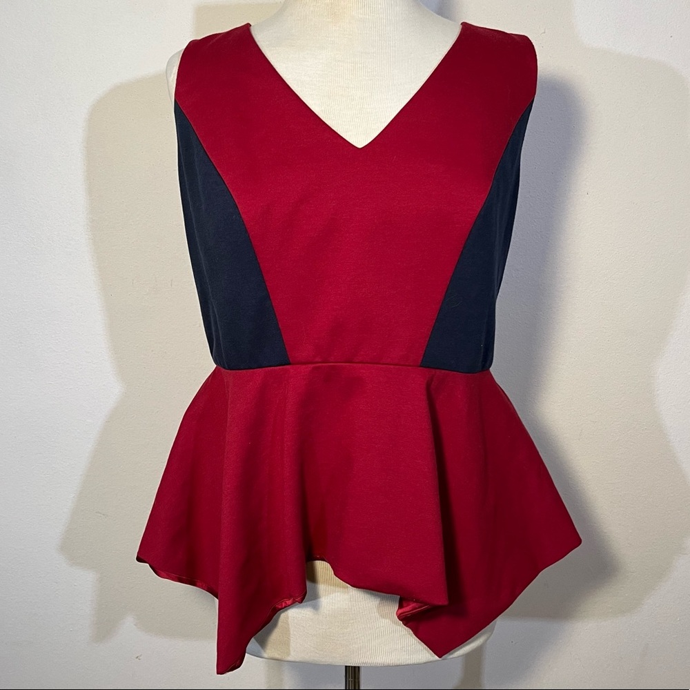 MBN Red/navy Peplum Color Block Top size 1X